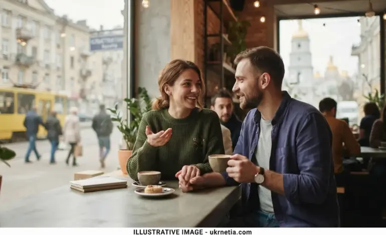 Ukrainian couple sharing a romantic conversation