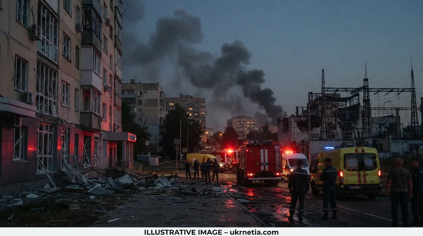 Smoke rises over Belgorod after a reported mass missile attack on August 30, 2026