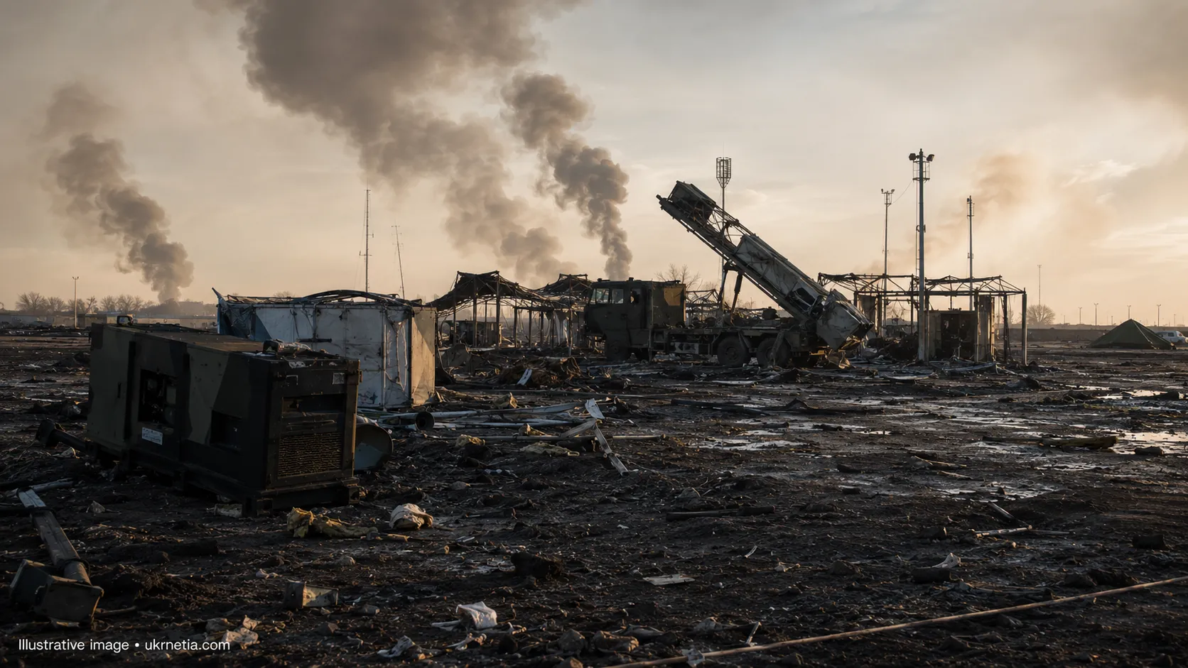 Damaged Russian drone-launch infrastructure at an airfield in occupied Donetsk.