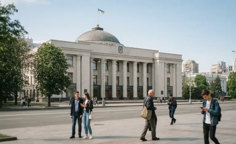 Verkhovna Rada building in Kyiv representing Ukraine's political and parliamentary system.