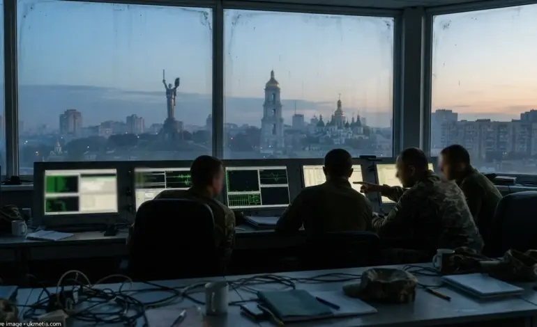 Ukrainian air-defense personnel monitor the threat of Russian ballistic missile attacks on Kyiv.