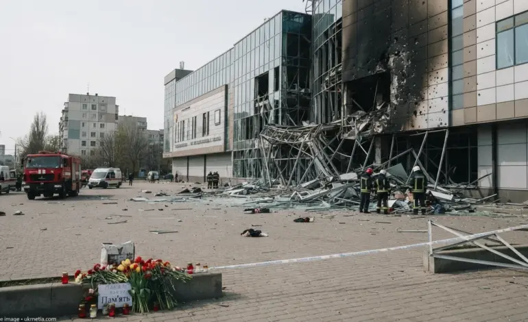 Aftermath of the Russian drone attack on a shopping mall in Kryvyi Rih.