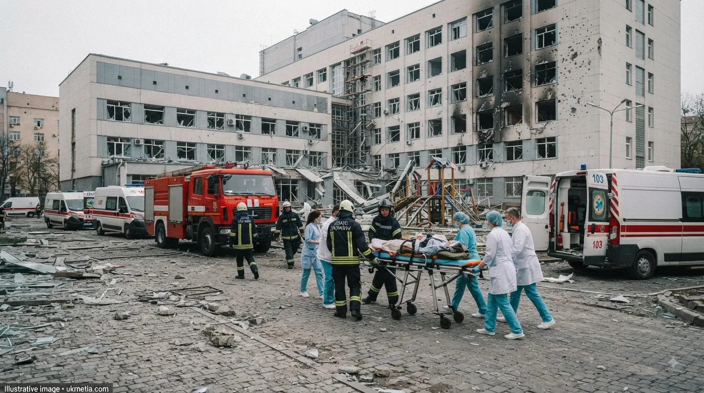 Russian Ballistic Missiles Strike Kyiv, Debris Falls on Children’s Hospital Grounds