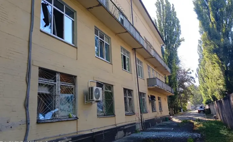 Damaged children's hospital in Kyiv after a Russian overnight attack.