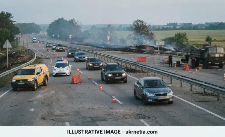 Traffic resumes on the M-06 Kyiv–Chop highway after a Russian attack in Kyiv region