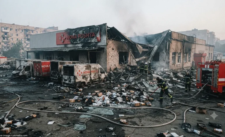 Russian Drone Strike Destroys Nova Poshta Branch in Pryluky