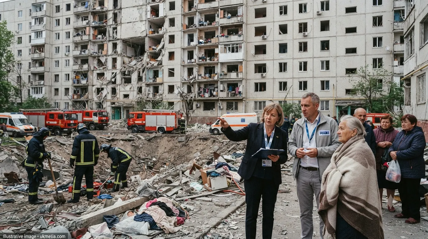 OSCE Ambassador Revisits Site of Russian Strike on Kyiv Apartment Building