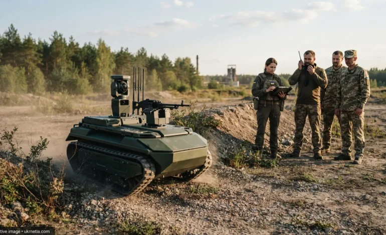 The upgraded GNOM-L2 unmanned ground vehicle developed by Ukrainian company Temerland during field testing.