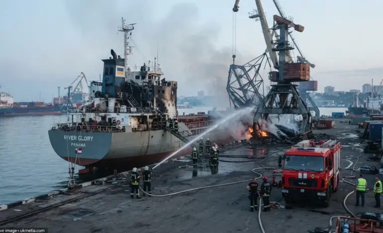 Togo-flagged civilian cargo ship damaged during a Russian attack on a Ukrainian port.