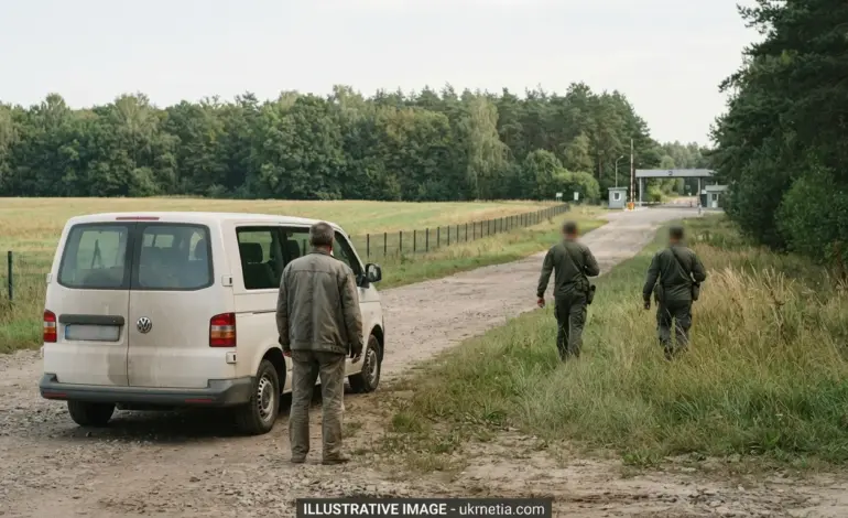Ukrainian border guards patrol a rural border area amid illegal border-crossing cases