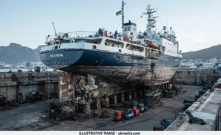 Ukrainian research icebreaker Noosphere undergoing maintenance in Cape Town