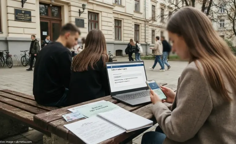 Ukrainian university students checking information about military deferment before the new semester.