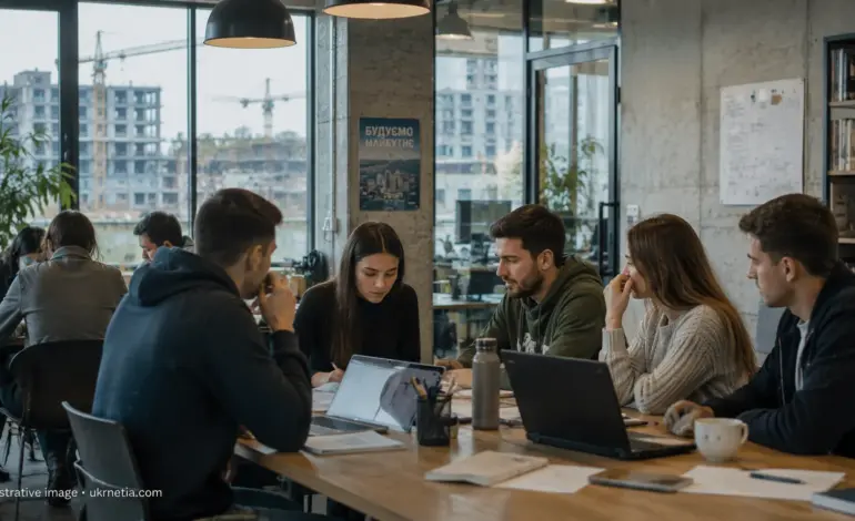 Young Ukrainians studying and working amid Ukraine's demographic challenges.