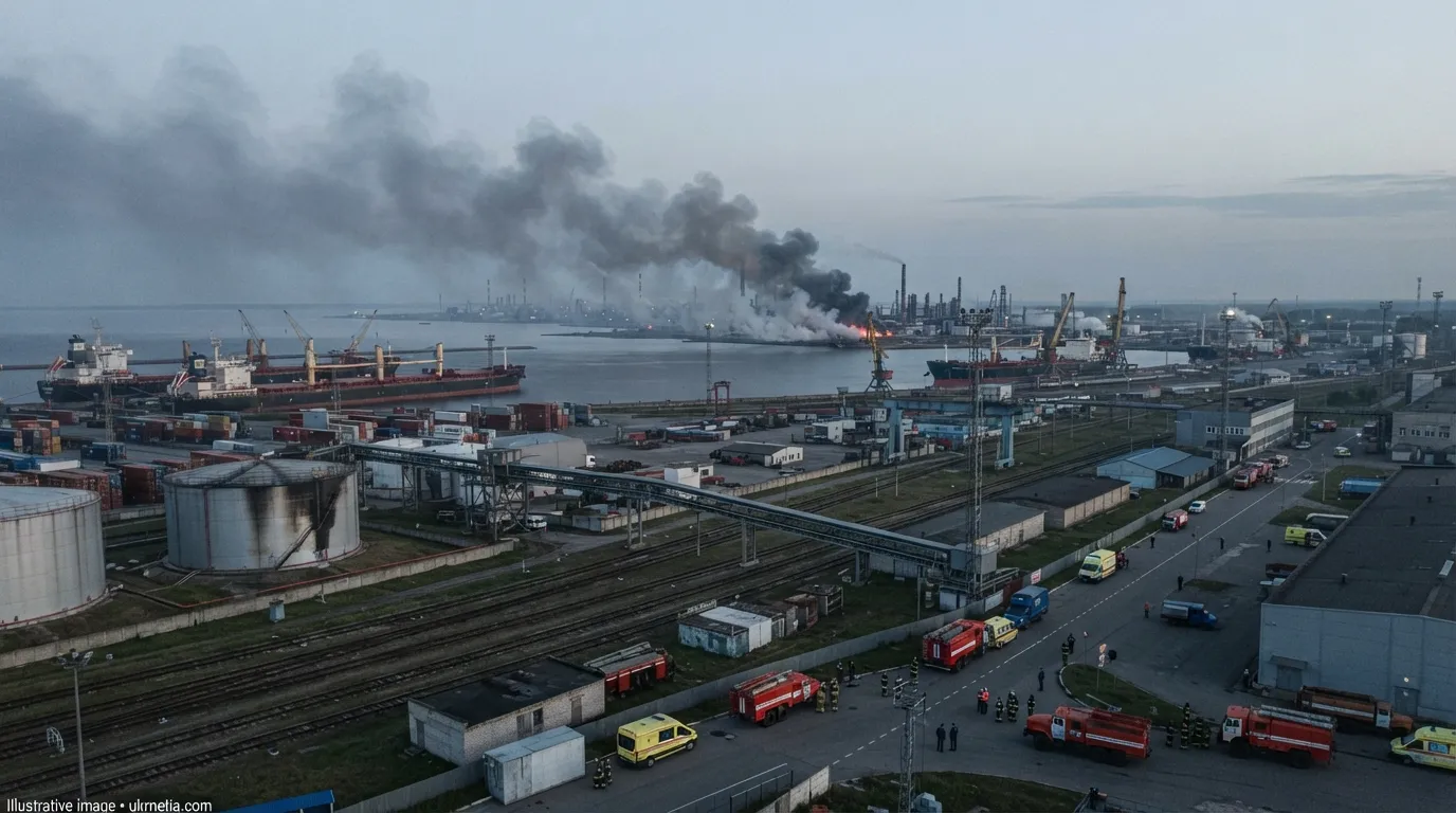 Ust-Luga port in Russia's Leningrad Oblast after a reported overnight drone attack.