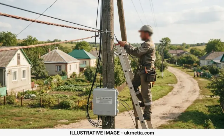 Fiber-optic internet infrastructure being installed in a Ukrainian village